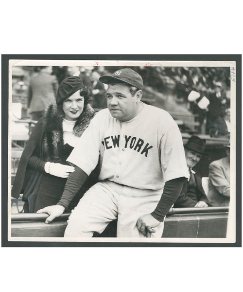 Vintage 1934 Babe Ruth of New York Yankees with Wife Claire Original Photo