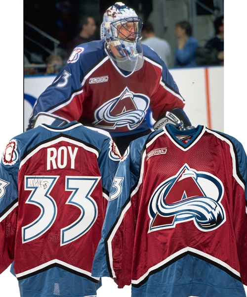Patrick Roys 1999-2000 Colorado Avalanche Signed Game-Worn Jersey From Ray Bourques Personal Collection with His Signed LOA
