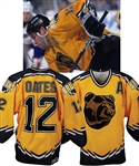 Adam Oates 1995-96 Boston Bruins Signed Game-Worn Alternate Captains Third Jersey from Ray Bourques Collection with His Signed LOA