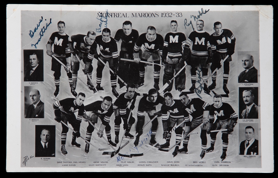 Montreal Maroons 1932-33 Multi-Signed Real Photo Postcard from the E. Robert Hamlyn Collection with JSA LOA 
