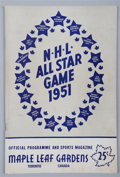 1951 Maple Leaf Gardens NHL All-Star Game Program