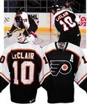 John LeClairs 1998-99 Philadelphia Flyers Signed Game-Worn Alternate Captains Third Jersey from Ray Bourques Collection with His Signed LOA