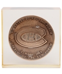 Jean Beliveaus 1968 Montreal Forum Reopening Night Bronze Medallion Sealed in Lucite from His Personal Collection with Family LOA