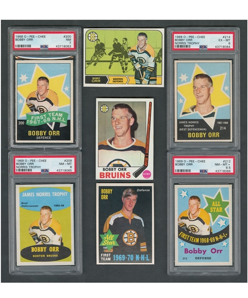 1968-69 and 1969-70 HOFer Bobby Orr O-Pee-Chee PSA-Graded Cards (4) Plus 1968-69 to 1977-78 O-Pee-Chee and Topps Ungraded Cards (29)