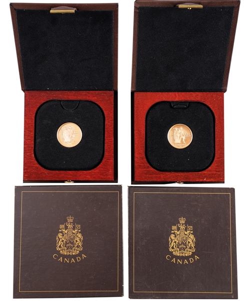 Jean Beliveaus 1976 Montreal Olympics $100 Gold Proof Coins in Original Boxes (2) from His Personal Collection with Family LOA