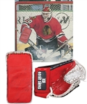 Ed Belfours Chicago Black Hawks 1989-90 Miller Game-Used Photo-Matched Blocker and 1990-91 Great Saves Game-Used Glove with His Signed LOA