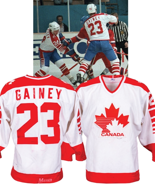 Bob Gaineys 1983 IIHF World Championships Team Canada Game-Worn Jersey from His Personal Collection with His Signed LOA