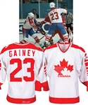 Bob Gaineys 1983 IIHF World Championships Team Canada Game-Worn Jersey from His Personal Collection with His Signed LOA