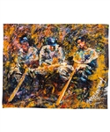 Tremendous Babe Ruth, Lou Gehrig and Joe DiMaggio New York Yankees “The Big Apple’s Finest” Original Painting on Canvas by Renowned Artist Murray Henderson (17” x 21”) 