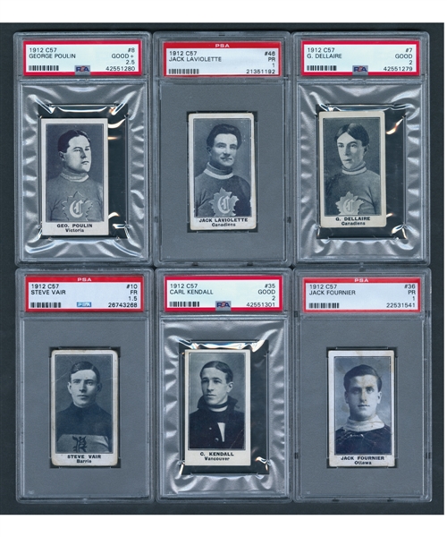 1912-13 Imperial Tobacco C57 PSA-Graded Hockey Card Collection of 6 Including Montreal Canadiens Laviolette, Dallaire and Poulin