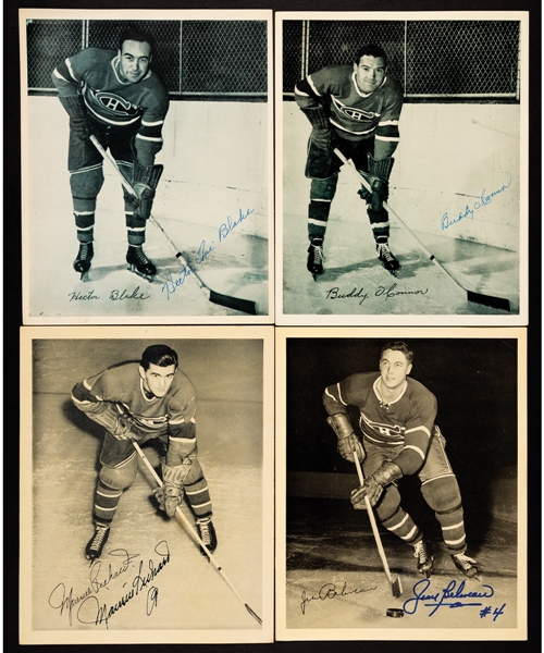 Montreal Canadiens 1945-54 Signed Quaker Oats Photos (34) with Numerous Deceased HOFers Including Toe Blake, Buddy OConnor, Maurice Richard and Others