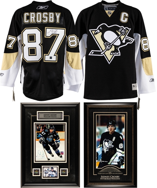 Sidney Crosby Signed Pittsburgh Penguins Captains Jersey and Signed Framed Displays (2) with COAs