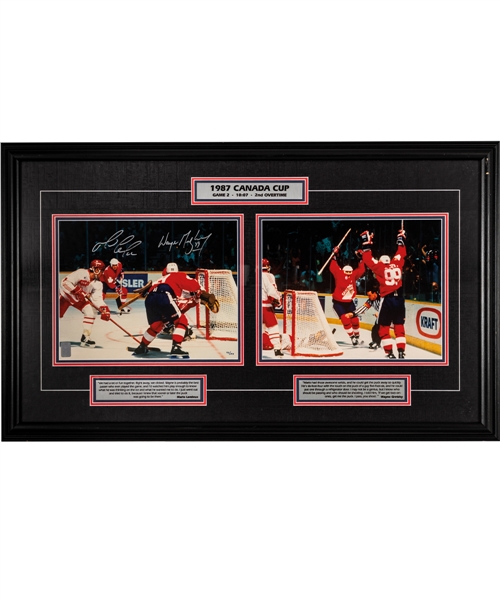 Wayne Gretzky and Mario Lemieux Dual-Signed 1987 Canada Cup Limited-Edition Framed Display #93/199 with WGA COA (22 ½” x 37 ½”)
