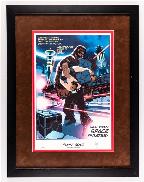 Han Solo and Chewbacca "Flyin Solo" Star Wars Limited-Edition Framed Print #73/250 by Adam Hughes (20" x 26")