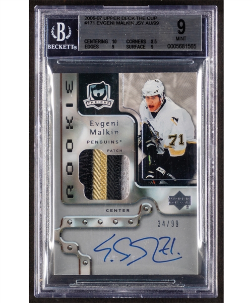 2006-07 Upper Deck "The Cup" Hockey Card #171 Evgeni Malkin Autographed Rookie Patch RPA (34/99) - Beckett-Graded Mint 9