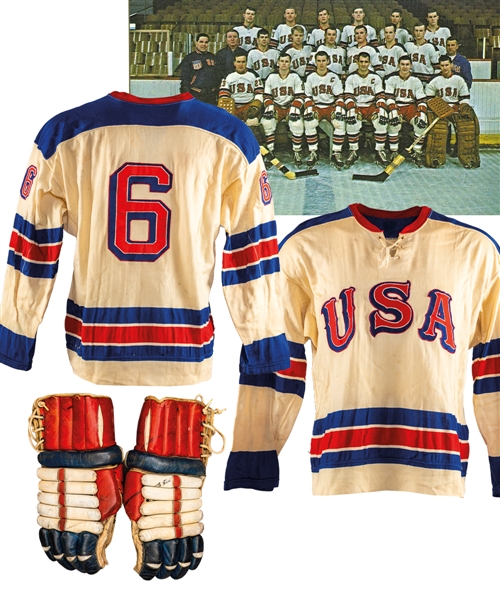 Paul Hurleys 1968 Winter Olympics Team USA Game-Worn Jersey, Game-Used Gloves and Other Equipment Originally from His Personal Collection