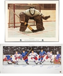 Jean Ratelles 1972 "At The Crease" Ken Dandy Framed Lithograph (22” x 29”) Plus NY Rangers Multi-Signed Lithograph (18” x 39”) with His Signed LOA 