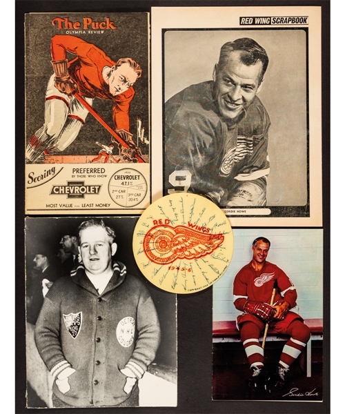 Vintage Detroit Red Wings Collection Including 1946-47 Guide, Numerous Players Photos and Team Photos, J.D. McCarthy Postcards and Other Items