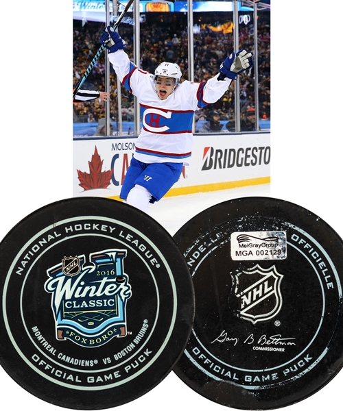 Brendan Gallaghers 2016 Winter Classic Montreal Canadiens Goal Puck with LOA