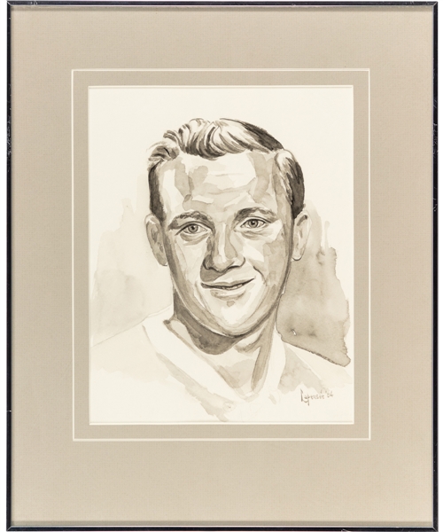 Dickie Moore Original Framed Artwork by Michel Lapensee Used for the Montreal Canadiens 75th Anniversary Dream Team Program