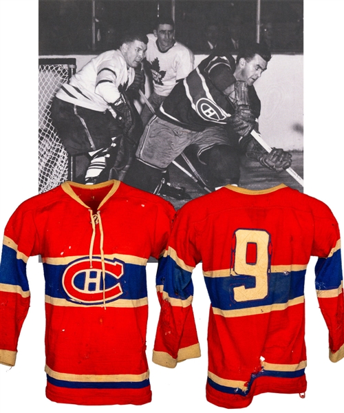 Maurice Richards Circa 1953 Montreal Canadiens Game-Worn Wool Jersey with Great Provenance - Numerous Team Repairs! - First Time Offered!