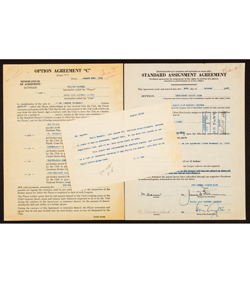 Toronto Maple Leafs 1940s Official NHL Document Collection of 2 with Deceased HOFer Conn Smythe Signatures