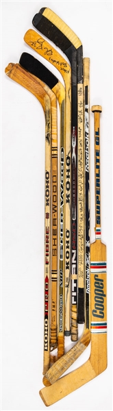Game-Used Stick Collection of 7 Including Joe Nieuwendyk, Ed Olczyk, Darcy Tucker, Jason Allison and Others