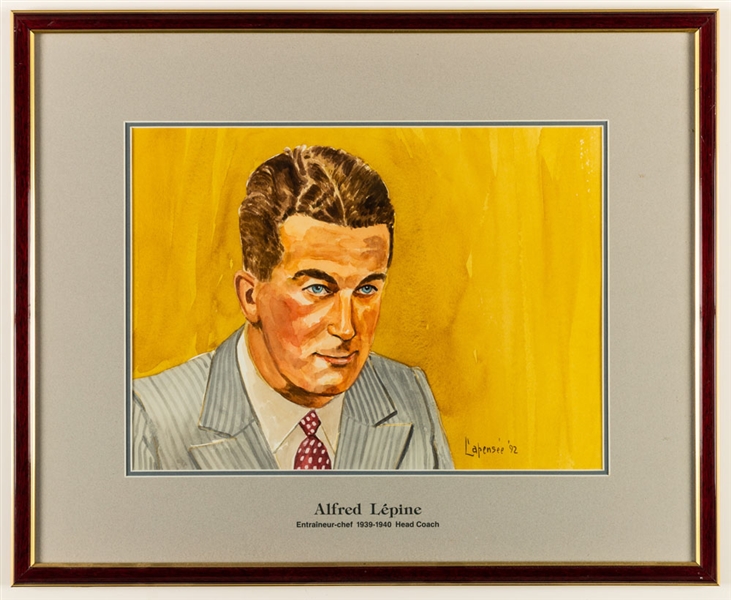 Alfred "Pit" Lepine 1939-40 Montreal Canadiens Head Coach Original Michel Lapensee Painting Framed Display from the Montreal Forum (19" x 23")