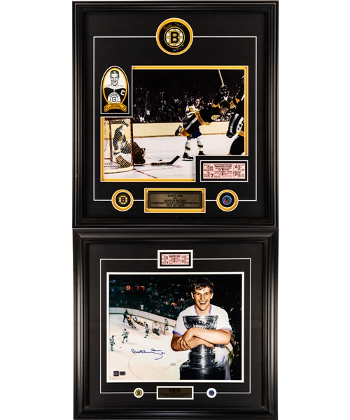 Bobby Orr Signed Boston Bruins 1970 Stanley Cup "Flying Goal" Framed Displays (2) with COAs