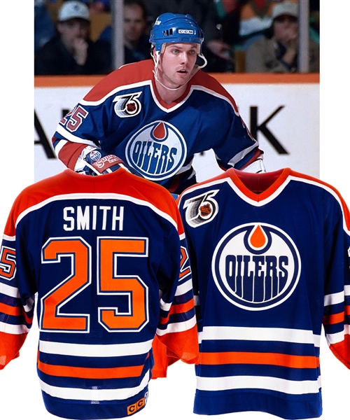 Geoff Smiths 1991-92 Edmonton Oilers Game-Worn Jersey with LOA - 75th Patch!