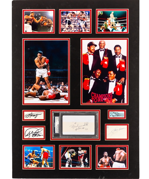 Boxing Greats "Champions Forever" Multi-Signed Display with PSA/DNA LOA - Includes Signatures of Muhammad Ali, Larry Holmes, Joe Frazier, Ken Norton and George Foreman (20” x 28”)