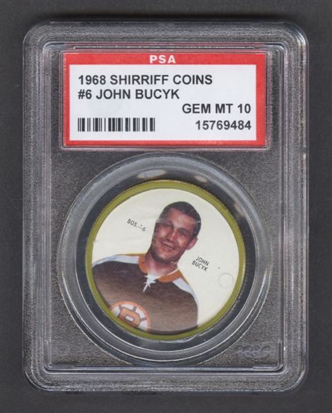 1968-69 Shirriff Hockey Coin #6 John Bucyk - Graded PSA 10 - Pop-2 Highest Graded!
