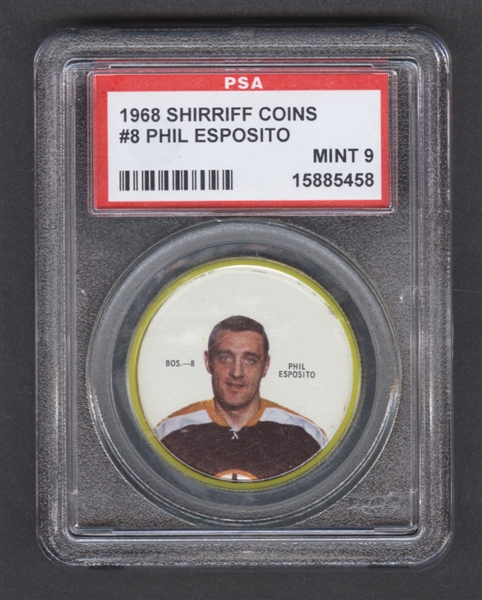 1968-69 Shirriff Hockey Coin #8 Phil Esposito - Graded PSA 9