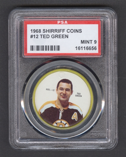 1968-69 Shirriff Hockey Coin #12 Ted Green - Graded PSA 9 - Pop-3 Highest Graded!