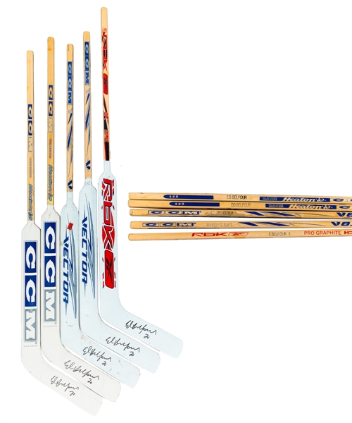 Ed Belfours 2003-07 Toronto Maple Leafs and Florida Panthers Signed Game-Issued Stick Collection of 5 from His Personal Collection with His Signed LOA