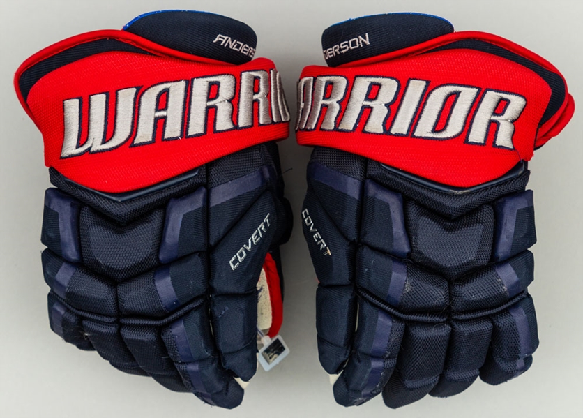 Josh Anderson’s 2018-19 Columbus Blue Jackets Warrior Covert Game-Used Gloves with Team/MeiGray LOA 