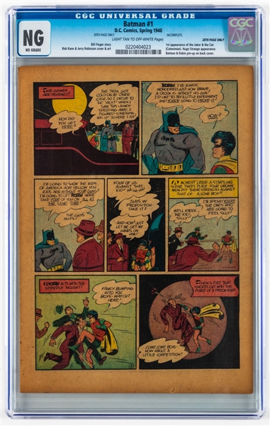D.C. Comics Spring 1940 Batman #1 Page 20 - CGC NG