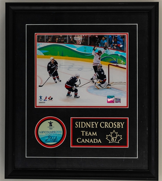 Sidney Crosby 2010 Winter Olympics "Golden Goal" Signed Puck Framed Display with COA (19" x 16 1/2")