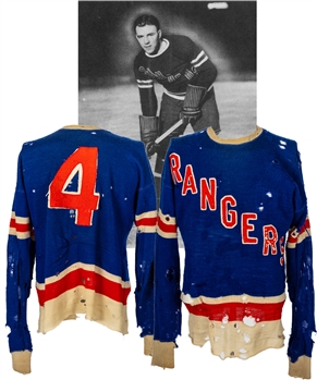New York Rangers 1930s Game-Worn Wool Jersey Attributed to Alex Shibicky 