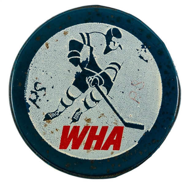 Ottawa Nationals March 29th 1973 WHA Blue Biltrite Game-Used Puck with LOA