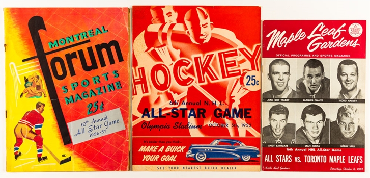 NHL All-Star Game 1952, 1957 and 1962 Program Collection of 3 