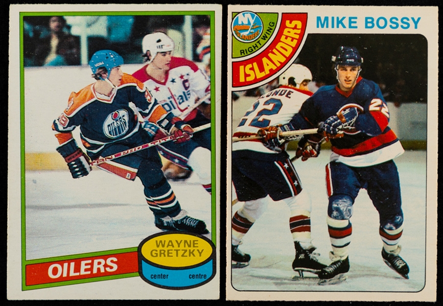 1978-79 O-Pee-Chee Hockey Card #115 HOFer Mike Bossy Rookie and 1980-81 O-Pee-Chee Hockey Card #250 HOFer Wayne Gretzky