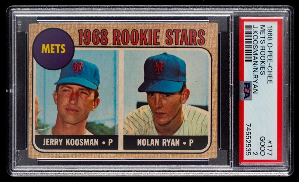 1968 O-Pee-Chee Baseball Card #177 HOFer Nolyan Ryan Rookie (Mets Rookies) - Graded PSA 2