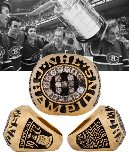 Mario Tremblays 1976-77 Montreal Canadiens Stanley Cup Championship 14K Gold and Diamond Ring with Original Box from His Personal Collection with His Signed LOA