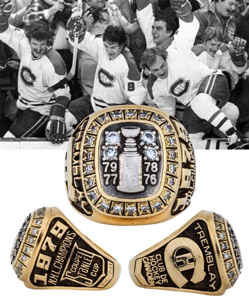 Mario Tremblays 1978-79 Montreal Canadiens Stanley Cup Championship 14K Gold and Diamond Ring with Presentation Box from His Personal Collection with His Signed LOA