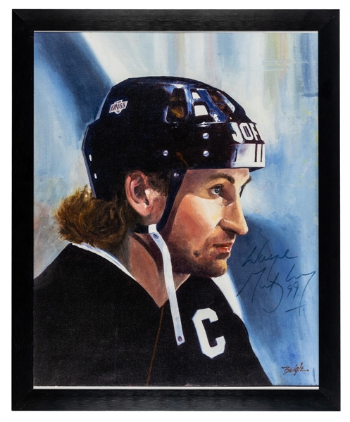 Wayne Gretzky Signed Los Angeles Kings Framed Oil Painting on Canvas with JSA LOA (18" x 22")