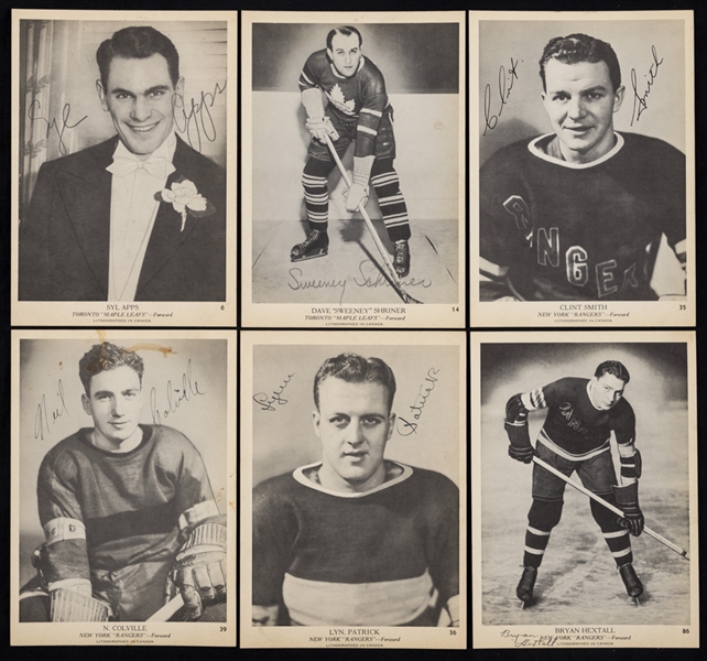 1939-40 O-Pee-Chee V-301-1 Maple Leafs and Rangers Vintage-Signed Hockey Cards (28) Inc. Deceased HOFers #6 Apps, #14 Schriner, #4 Drillon, #10 Horner, #36 L. Patrick, #86 Hextall RC and #39 Colville