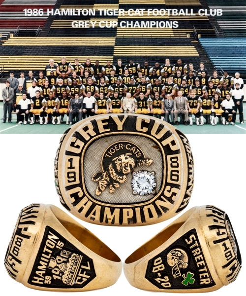 Mark Streeters 1986 Hamilton Tiger-Cats Grey Cup Championship 10K Gold and Diamond Ring