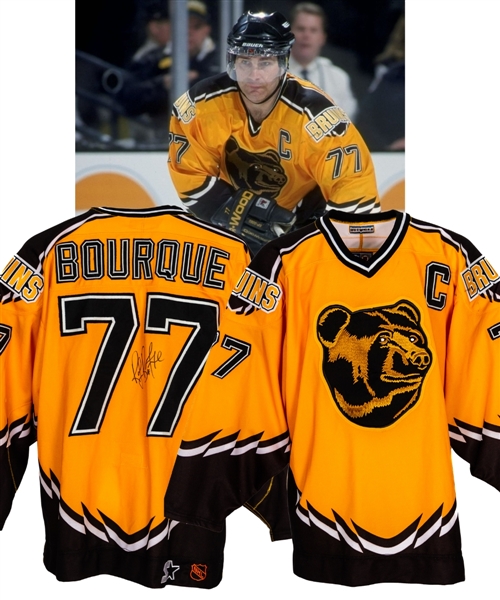 Ray Bourque’s 1997-98 Boston Bruins Signed Game-Worn Captains Third Jersey From His Personal Collection with His Signed LOA – Photo-Matched! 