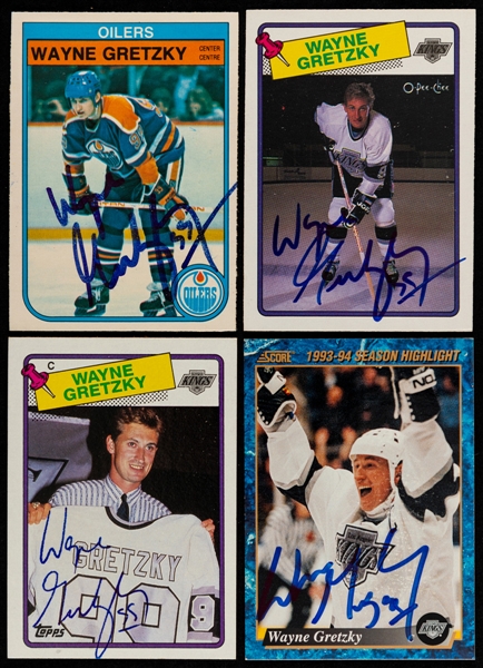 Wayne Gretzky Signed Hockey Card Collection of 4 with Shawn Chaulk LOA